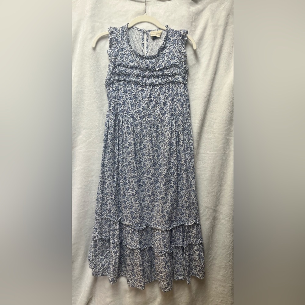 Blue and white, universal thread, floral midi dress prairie dress